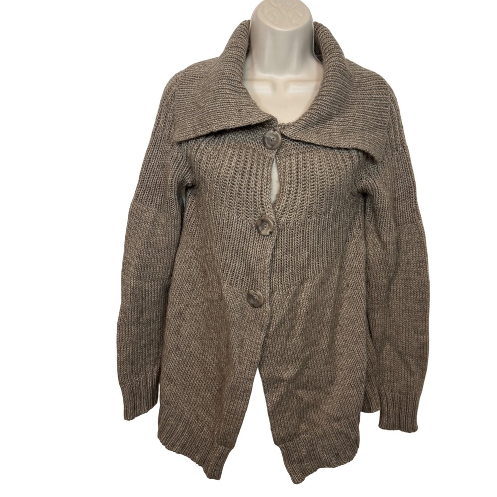 Loved Heidi Klum Womens Taupe Wool Blend Chunky Ribbed Cardigan Size S Nantucket